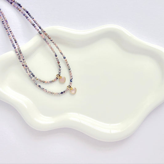 Rhodochrosite + Rose Quartz Heart 14k Gold Filled Matching Necklaces