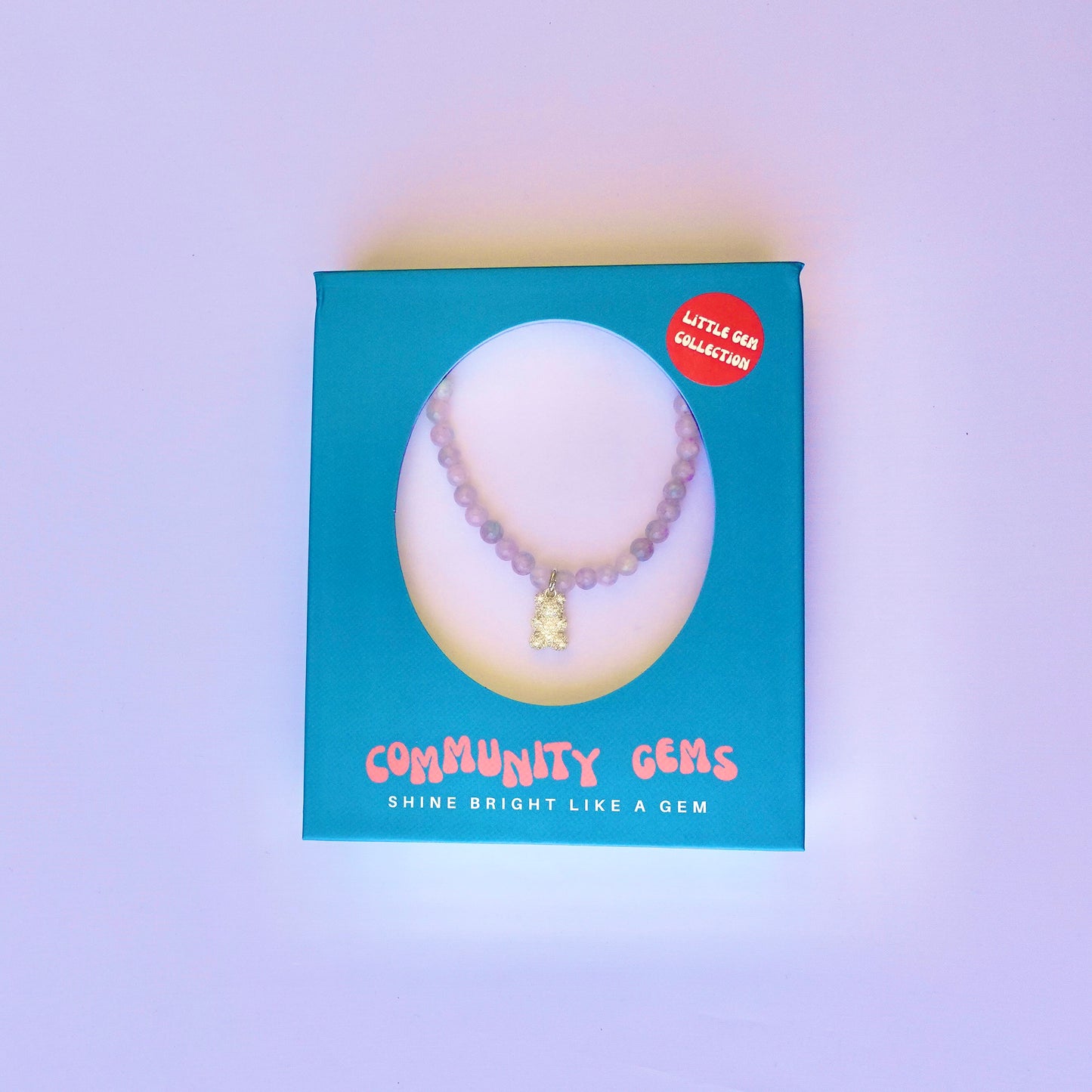 Lilac Marble Agate + 14k White Gold Plated Gummy Bear Necklace