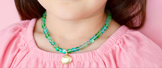 Green Mermaid Glass + 24k Gold Filled Seashell Necklace
