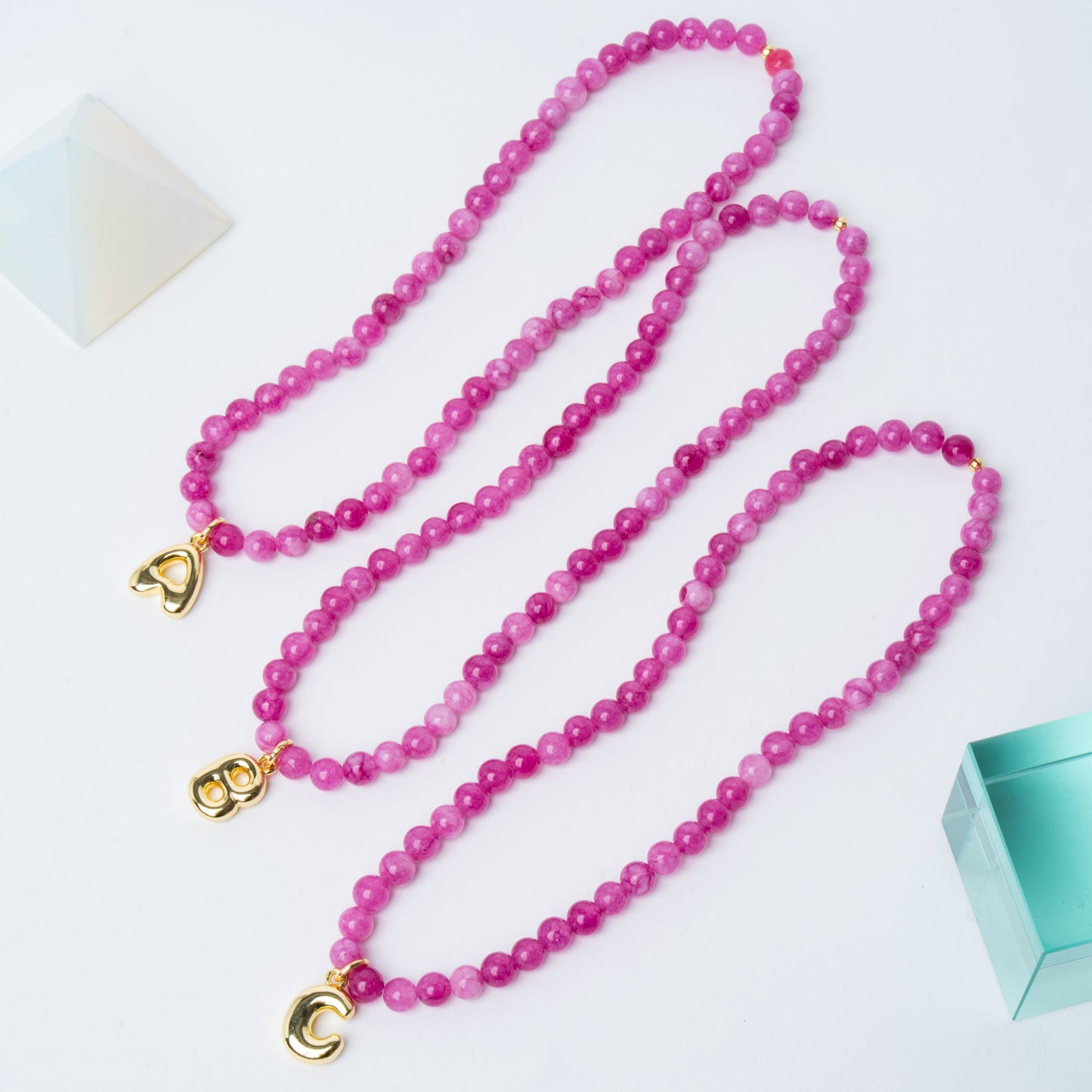 Maroon Agate + 18k Gold Filled Custom Bubble Initial Necklace
