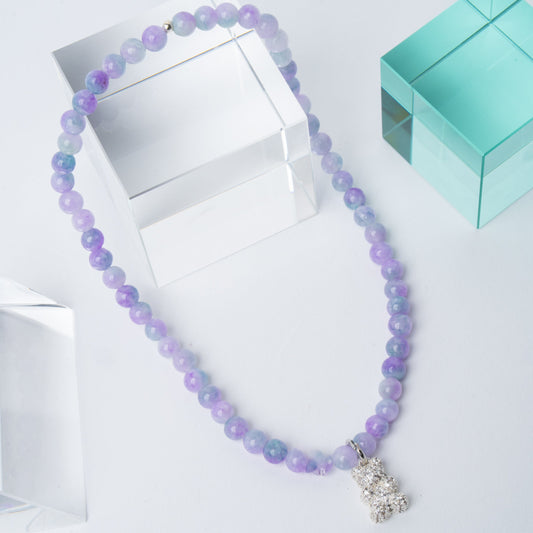 Lilac Marble Agate + 14k White Gold Plated Gummy Bear Necklace