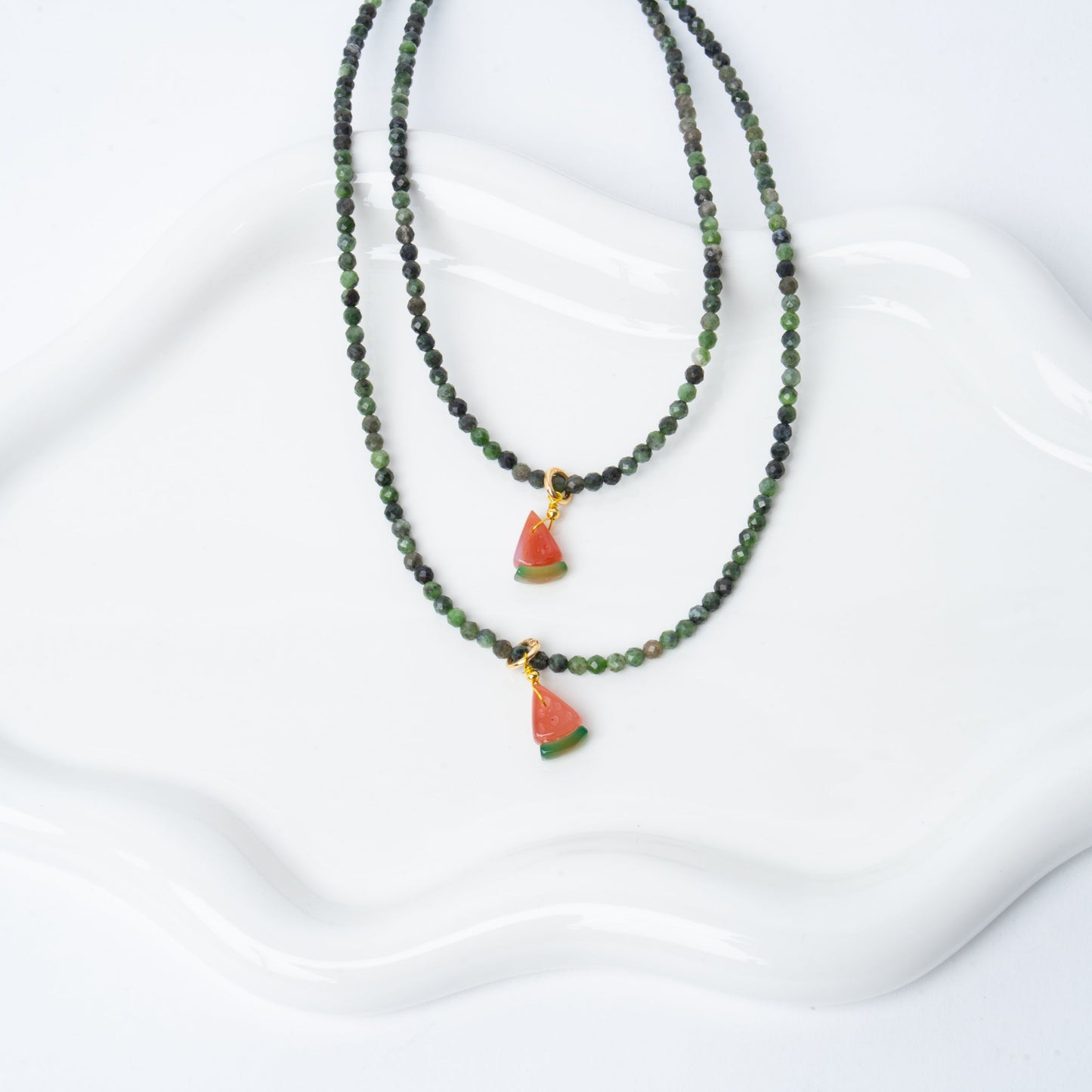 Emerald + Watermelon Agate 14k Gold Filled Matching Necklaces