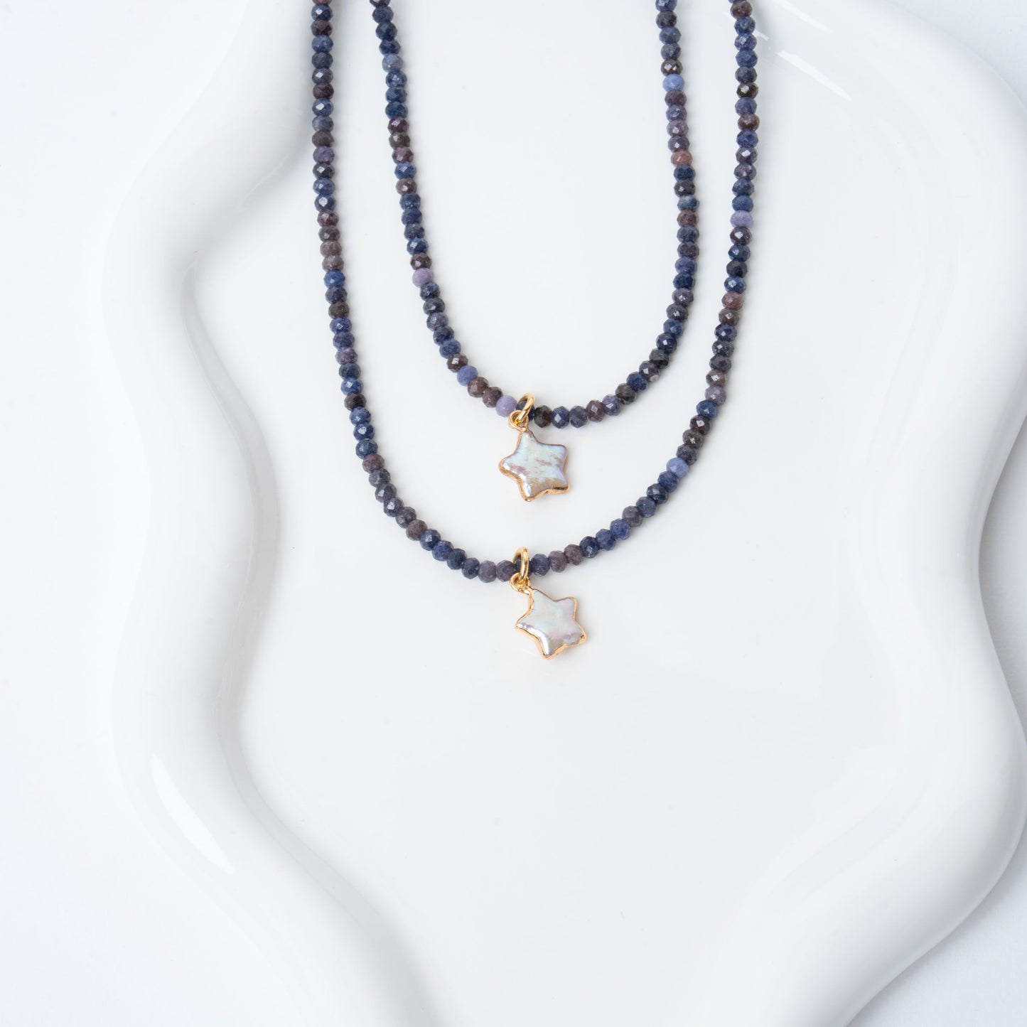 Sapphire + Baroque Pearl Star 14k Gold Filled Matching Necklaces