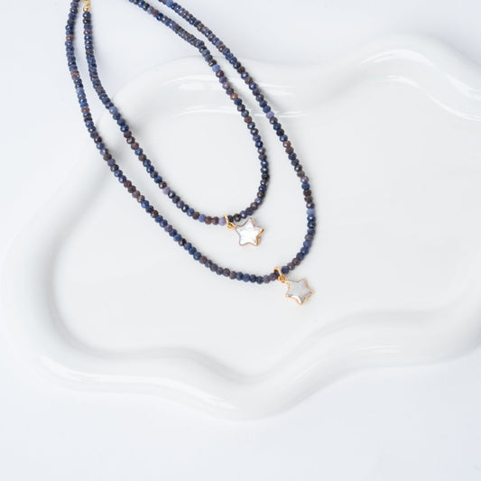 Sapphire + Baroque Pearl Star 14k Gold Filled Matching Necklaces