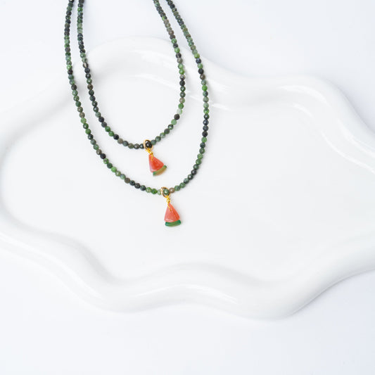 Emerald + Watermelon Agate 14k Gold Filled Matching Necklaces
