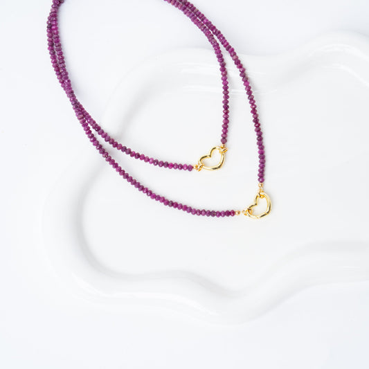 Ruby + 18k Gold Filled Heart Clasp Matching Necklaces