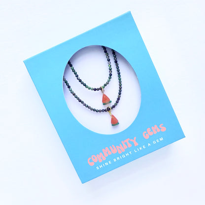 Emerald + Watermelon Agate 14k Gold Filled Matching Necklaces