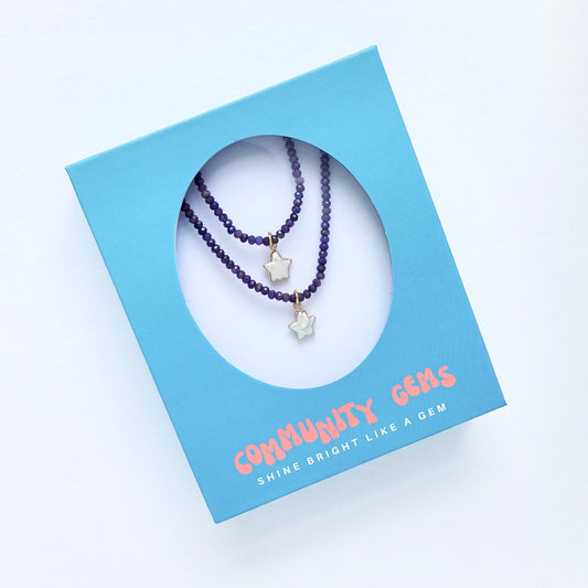 Sapphire + Baroque Pearl Star 14k Gold Filled Matching Necklaces