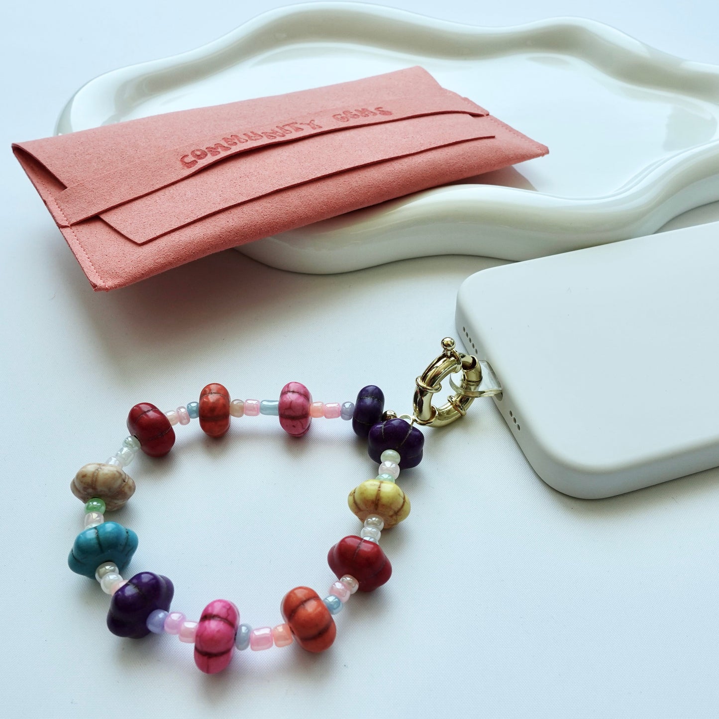 Howlite Pumpkins Phone & Bag Charm + 18k Gold Filled Sailor Clasp