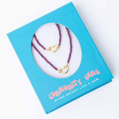 Ruby + 18k Gold Filled Heart Clasp Matching Necklaces