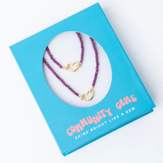 Ruby + 18k Gold Filled Heart Clasp Matching Necklaces
