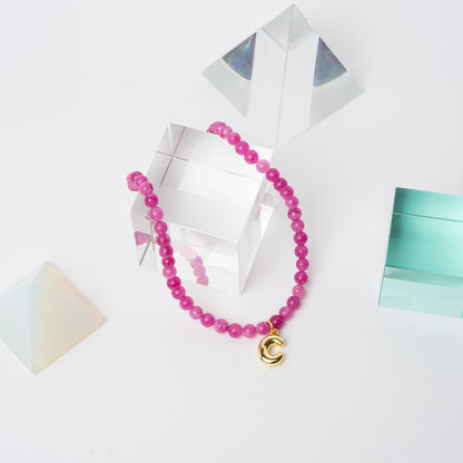 Maroon Agate + 18k Gold Filled Custom Bubble Initial Necklace