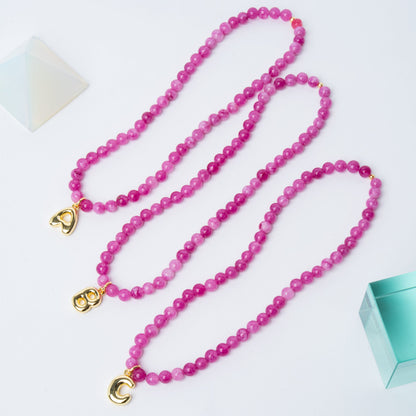 Maroon Agate + 18k Gold Filled Custom Bubble Initial Necklace