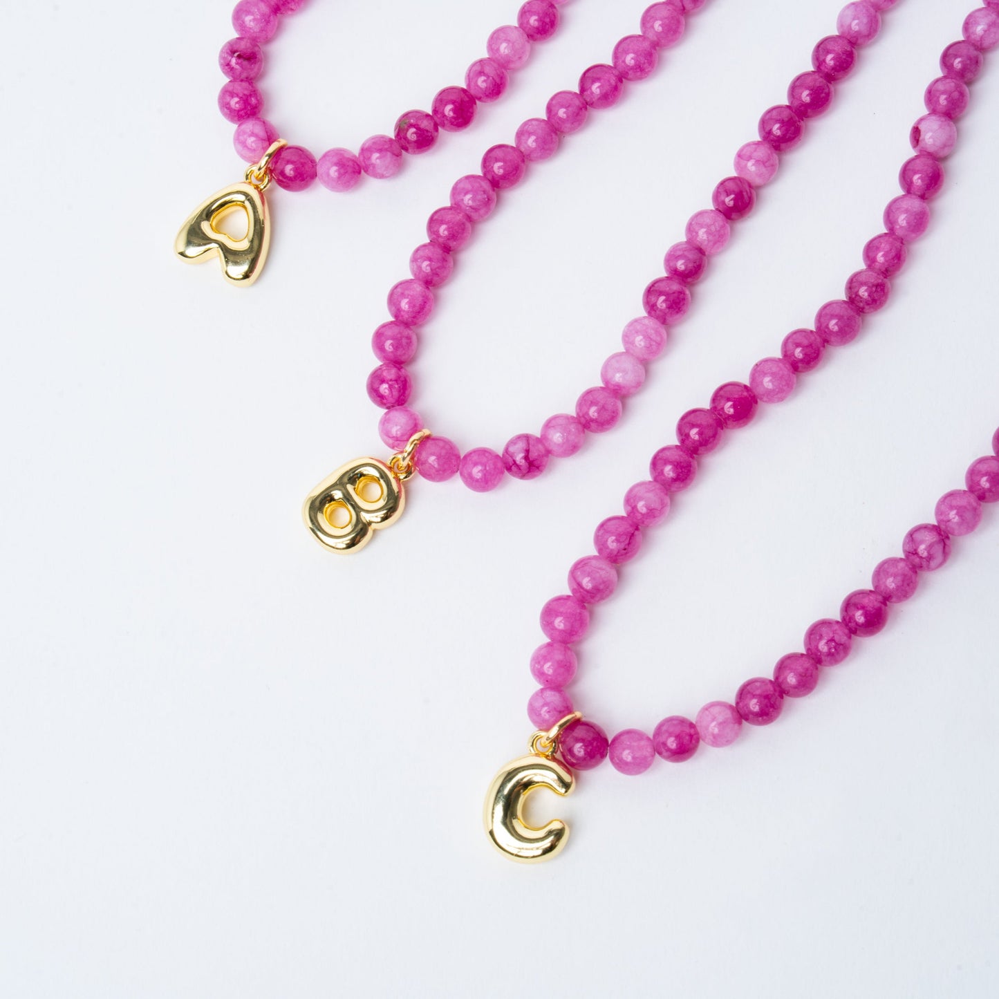 Maroon Agate + 18k Gold Filled Custom Bubble Initial Necklace
