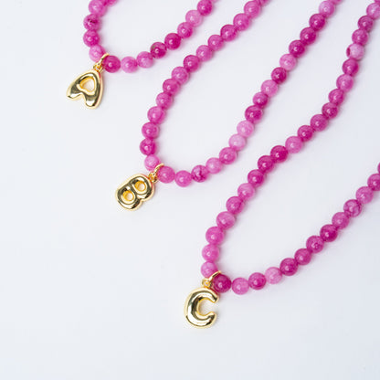 Maroon Agate + 18k Gold Filled Custom Bubble Initial Necklace