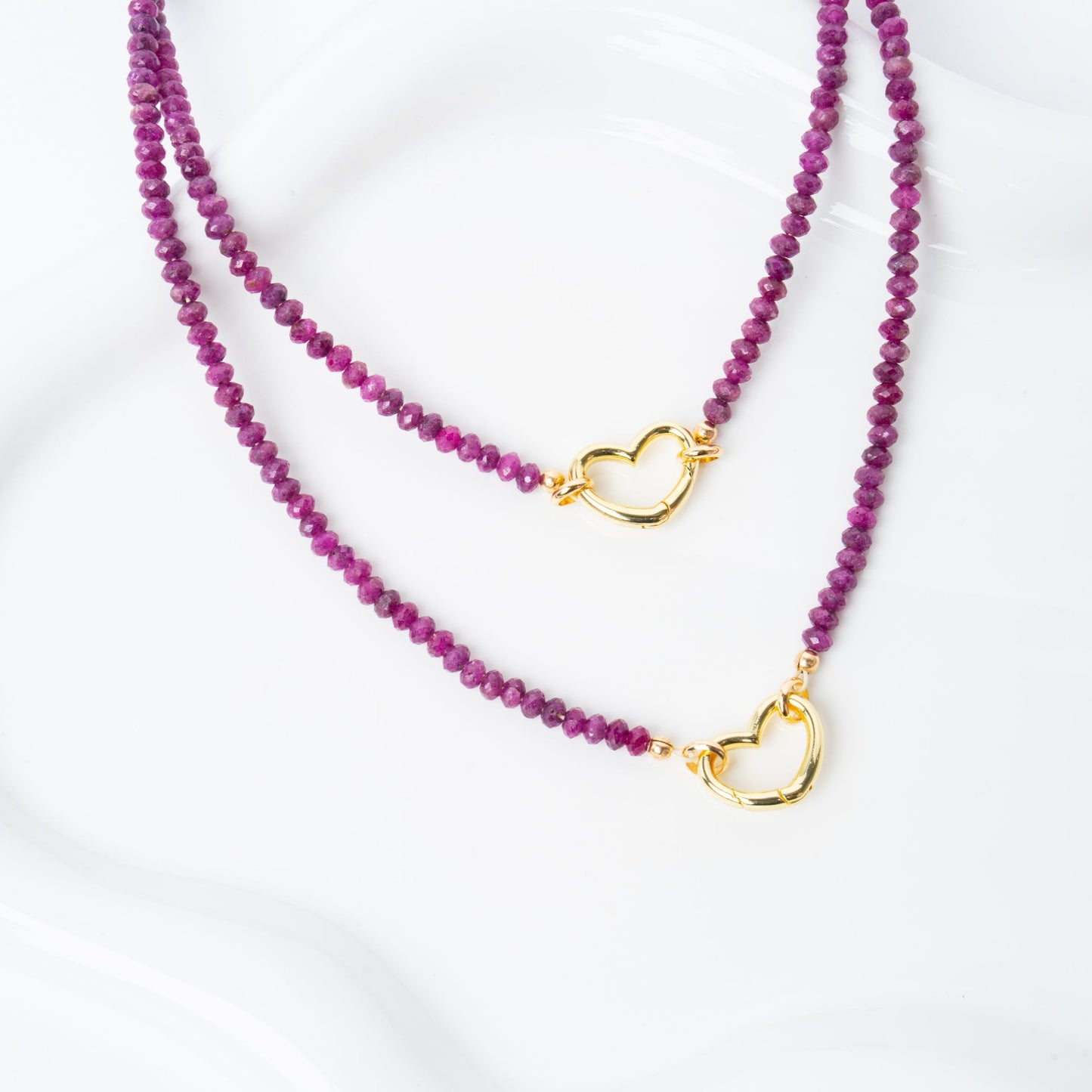 Ruby + 18k Gold Filled Heart Clasp Matching Necklaces